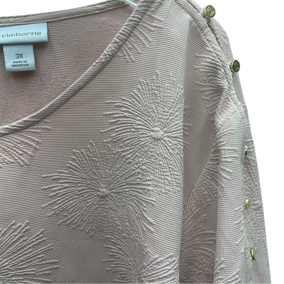 Liz Claiborne Blush Pink Knit Top Dandelion Embossed Button Shoulders Size 3X - Picture 6 of 10